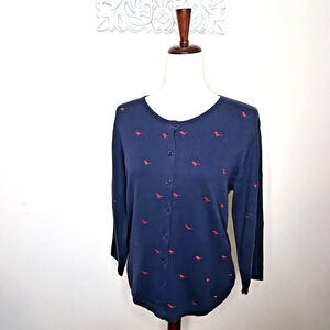 BAXTER & WELLS size Medium Blue Sweater Cardigan Red Cardinals 100% Cotton